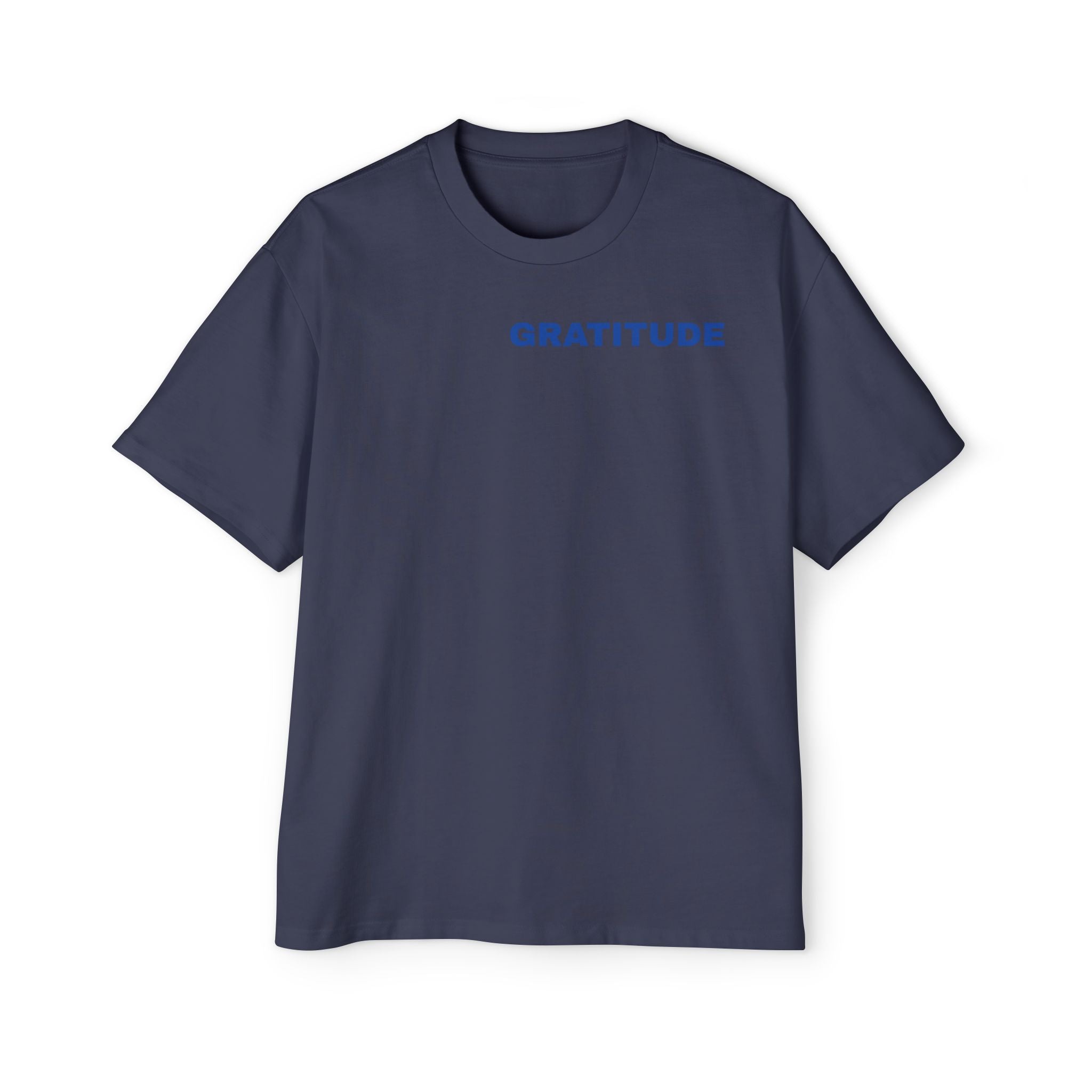 Gratitude Tee — Men's Oversized T-Shirt with Minimal Blue Text