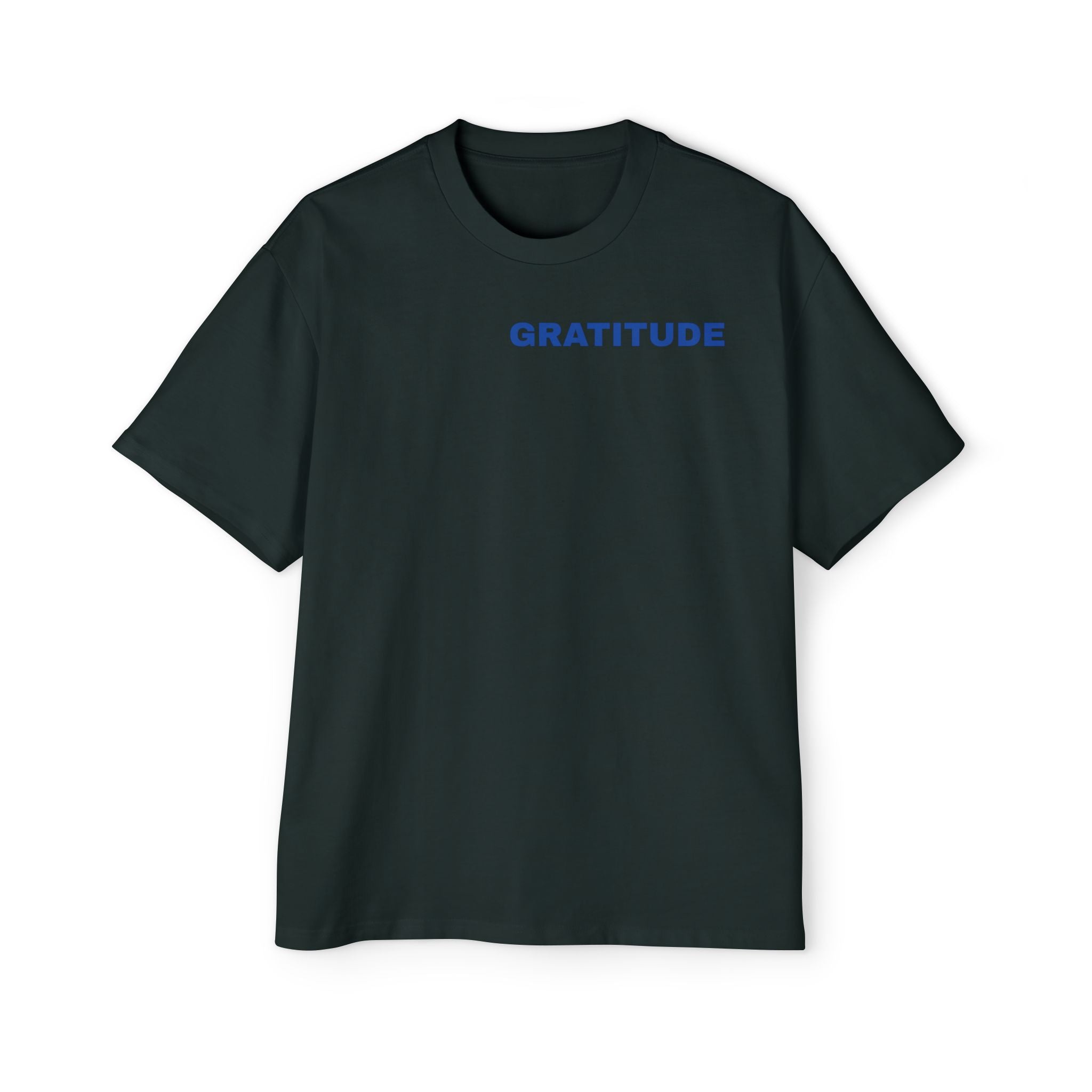 Gratitude Tee — Men's Oversized T-Shirt with Minimal Blue Text