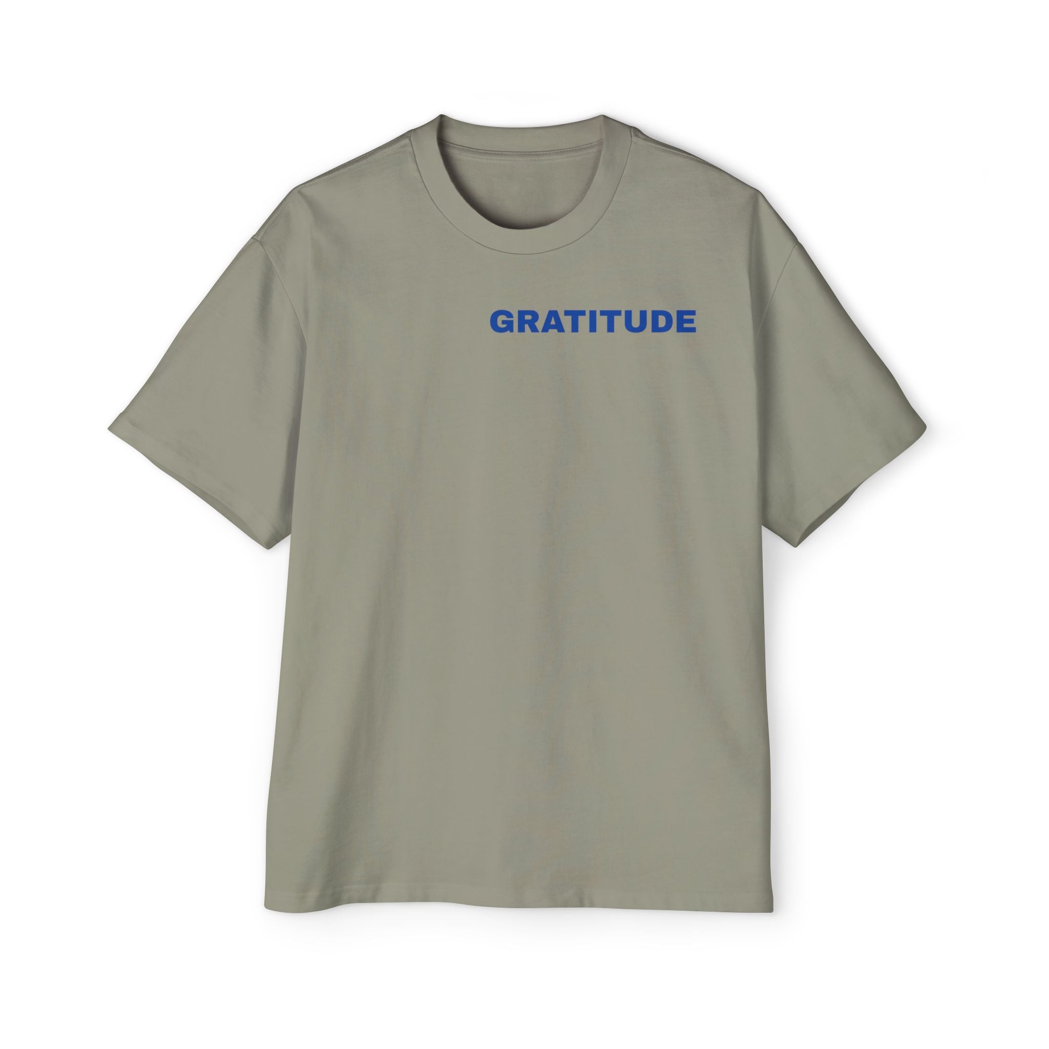 Gratitude Tee — Men's Oversized T-Shirt with Minimal Blue Text
