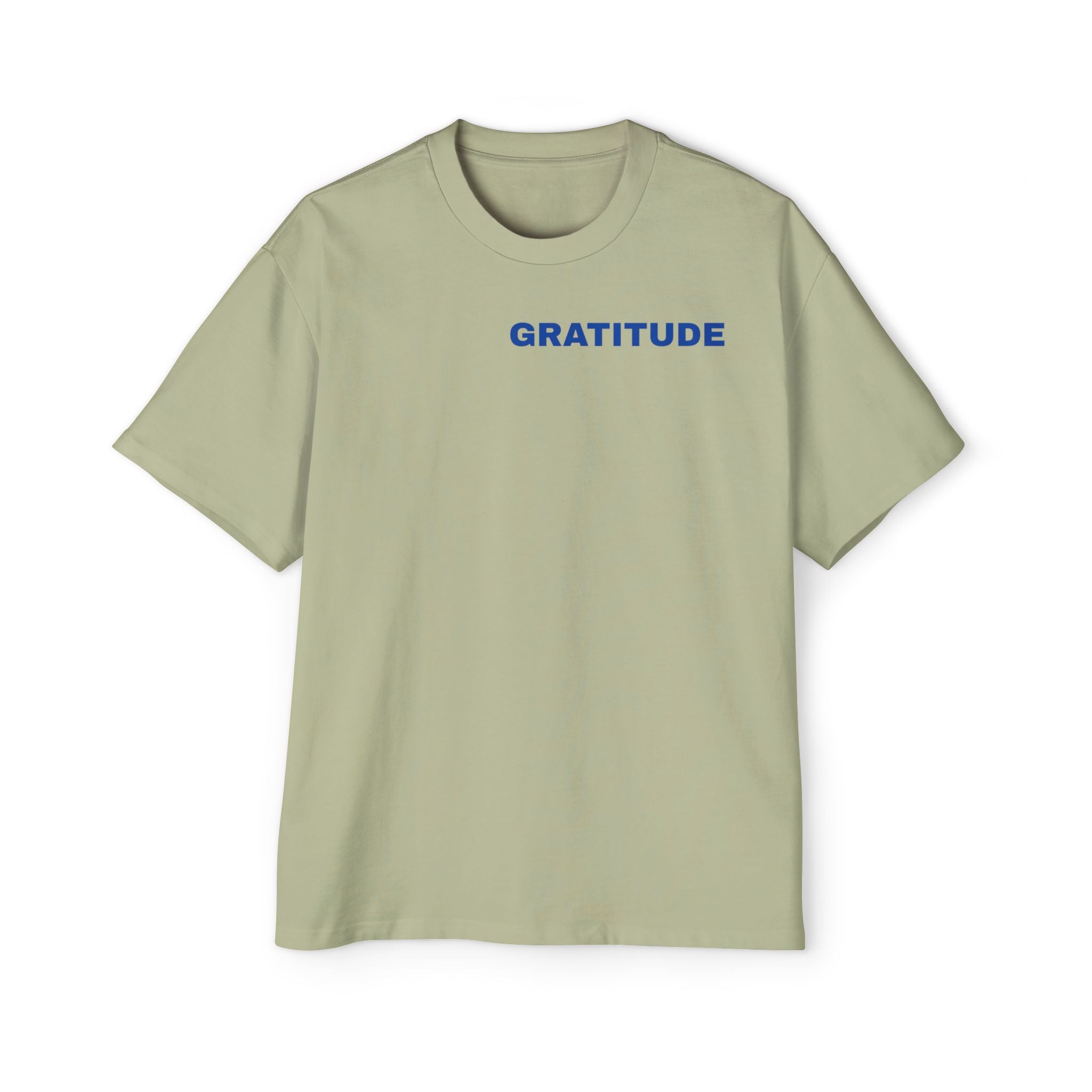 Gratitude Tee — Men's Oversized T-Shirt with Minimal Blue Text