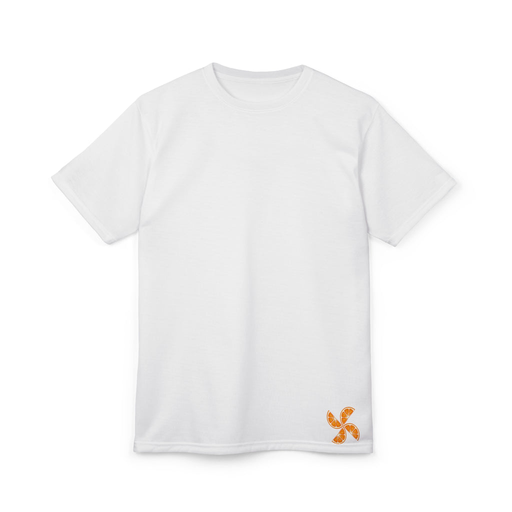 T-Shirt — Minimal Orange Fleur Corner Design, Subtle Modern Casual Tee
