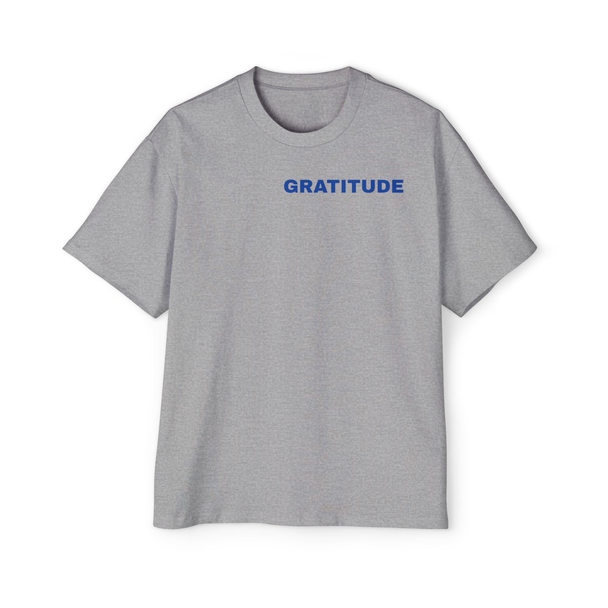 Gratitude Tee — Men's Oversized T-Shirt with Minimal Blue Text