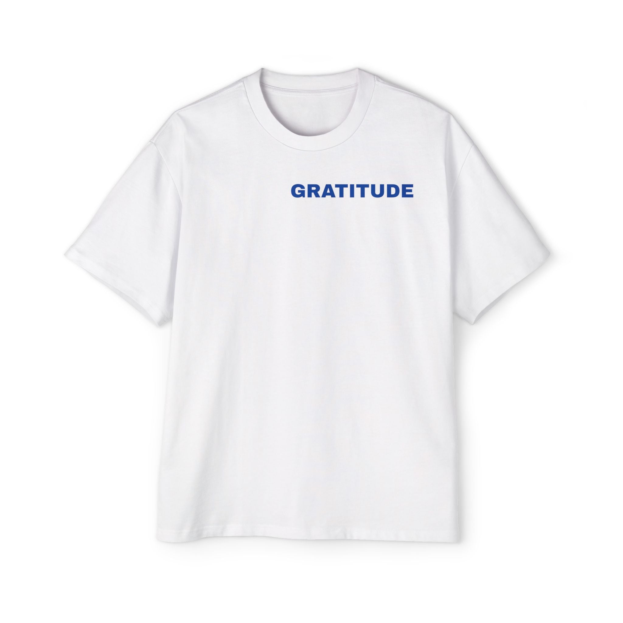 Gratitude Tee — Men's Oversized T-Shirt with Minimal Blue Text