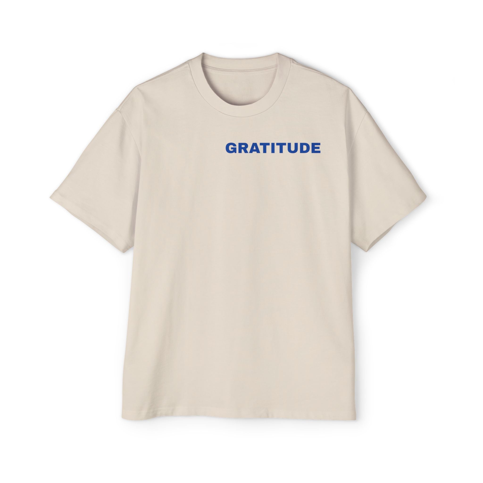 Gratitude Tee — Men's Oversized T-Shirt with Minimal Blue Text