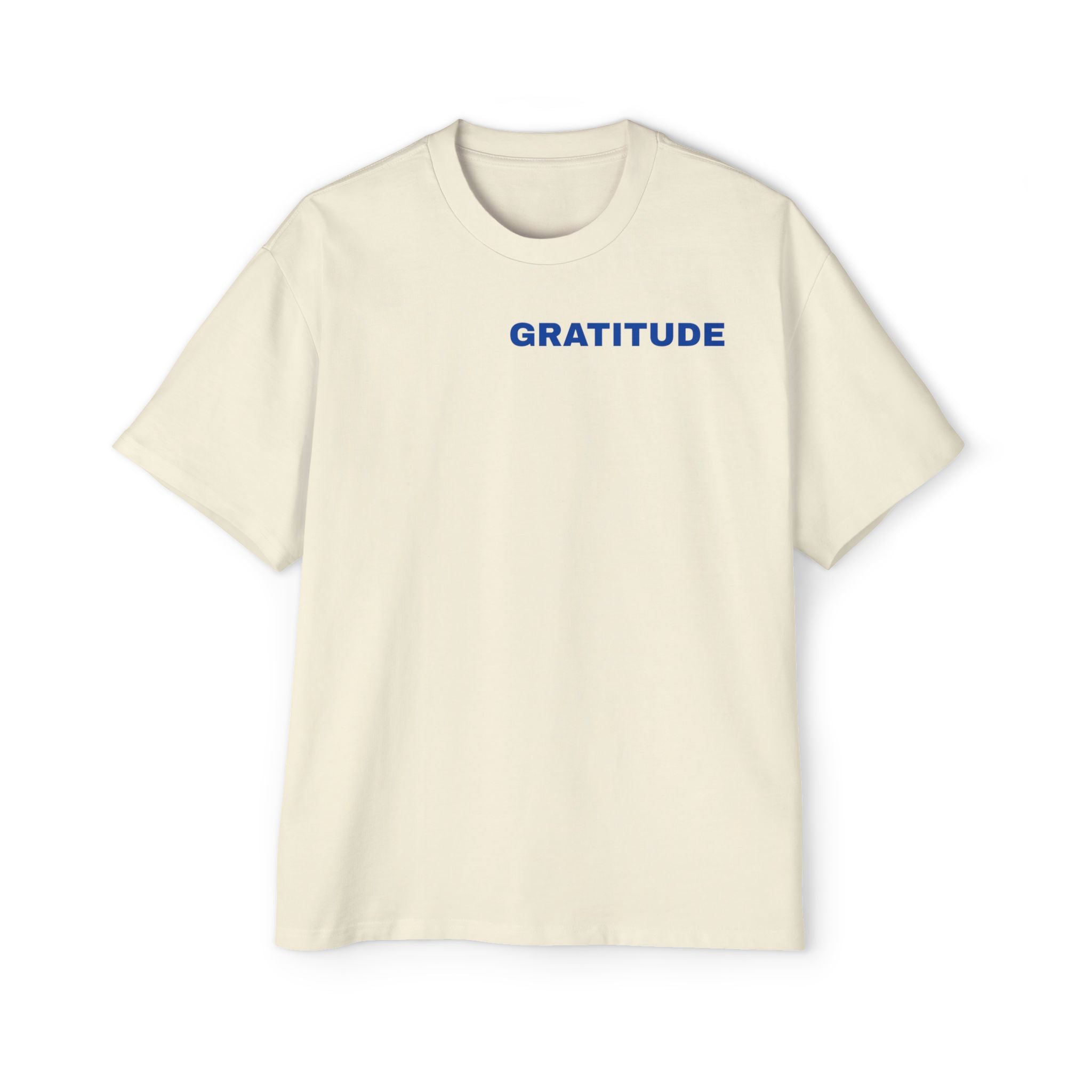 Gratitude Tee — Men's Oversized T-Shirt with Minimal Blue Text