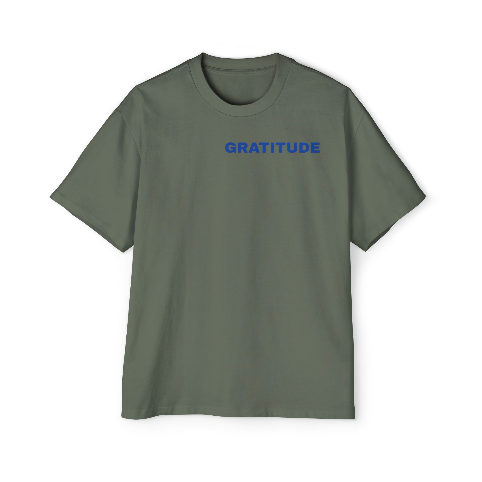 Gratitude Tee — Men's Oversized T-Shirt with Minimal Blue Text