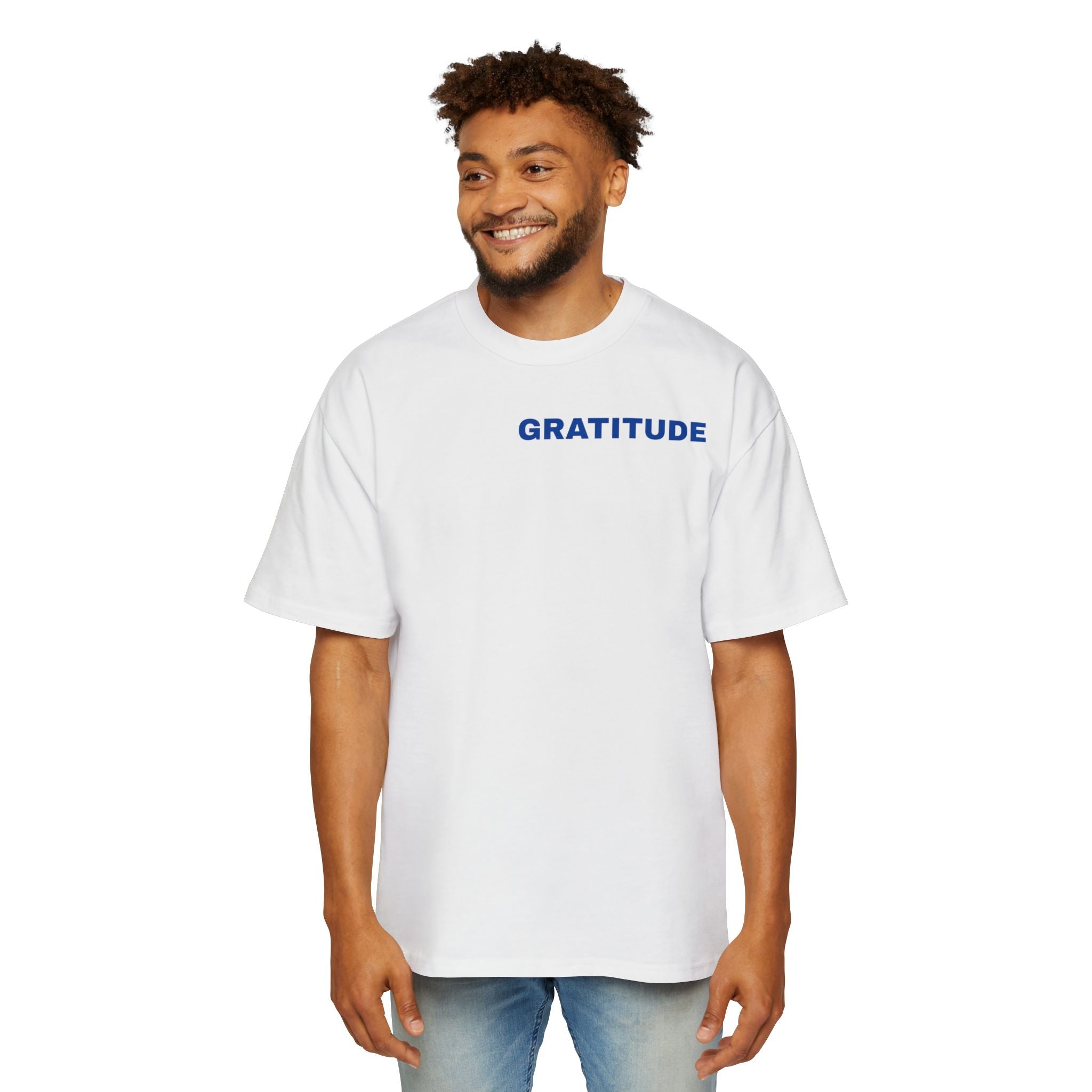 Gratitude Tee — Men's Oversized T-Shirt with Minimal Blue Text